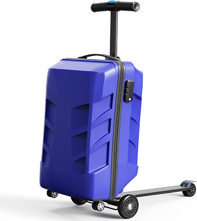 Scooter Suitcase 3-D Hardshell Ride Scooter Luggage for Kids Age 7-15, Cute Lightweight Kids Luggage with Wheels, Girls&Boys Multifunctional Ride On Travel Trolley Scooter Combo-Blue