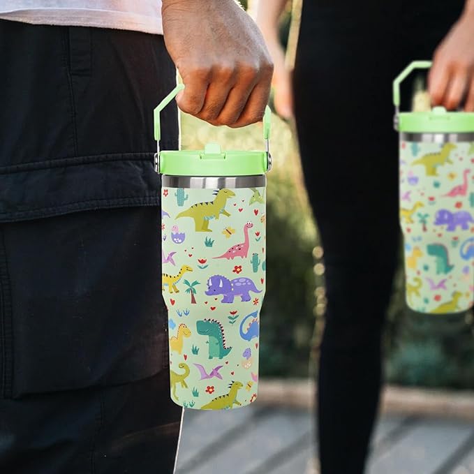 30oz Dinosaur CoffeeTravel Mug Cup Water Botter Flip Tumbler with Handle lid and Straw,Dinosaur Stuff Decor Accessories