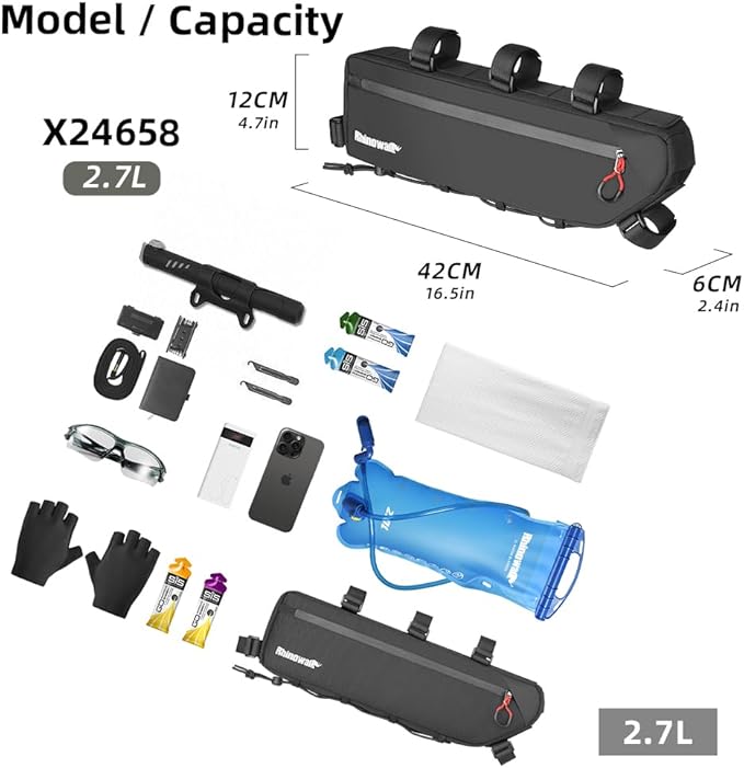 Rhinowalk Bike Bag Bike Frame Bag Waterproof Bike Triangle Bag 2.7L Bicycle Pouch Under Tube Bag Professional Cycling Accessories(XXL)