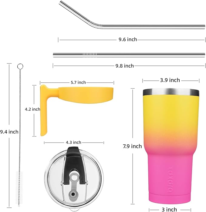 BJPKPK Tumbler With Handle And Straw Lid 30 oz Stainless Steel Insulated Coffee Tumbler Cups For Home, Office or Car,Pink Yellow Rose
