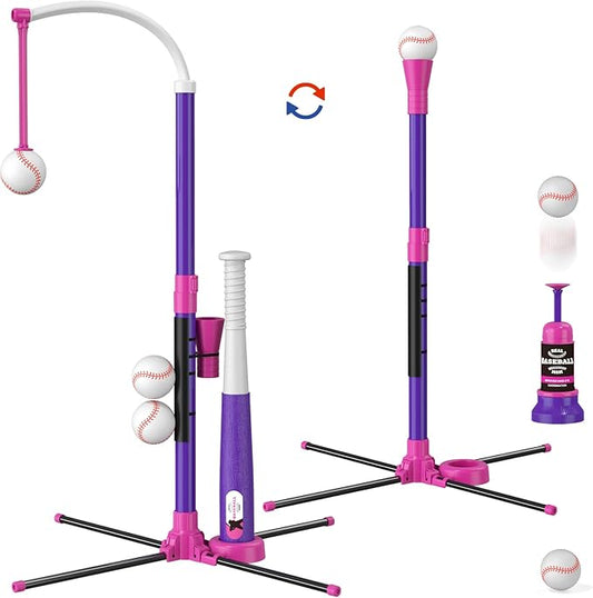 Baseball Set - 3 Ways to Play, Adjustable Height, Easy to Assemble, Safe & Sturdy, Ideal Sport Gift for Kids