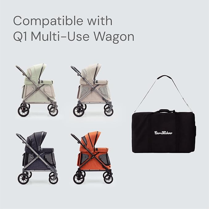 Familidoo Q1 Multi-Use Kids Wagon Stroller with Travel Bag – Foldable, Lightweight, All-Terrain for Kids & Pets – 5-Point Harness, Rain Cover, Compact Travel Design, Up to 132 lbs (Charcoal Gray)