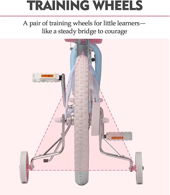 Glerc Petal Girls Bike, 12-18 Inch Kids Bike for Ages 2-9 Years Old Children, Princess Style Kids Bicycle with Training Wheels & Basket & Streamers, Multiple Colors