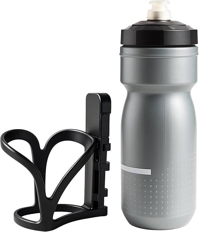 Insulated Bike Water Bottle with Bottle Holder, No Screws, Mountain Bicycle Accessories, for Sport Outdoor Cycling, MTB Road, Universal Cup Holder, Durable, Kids, Adults (Black)