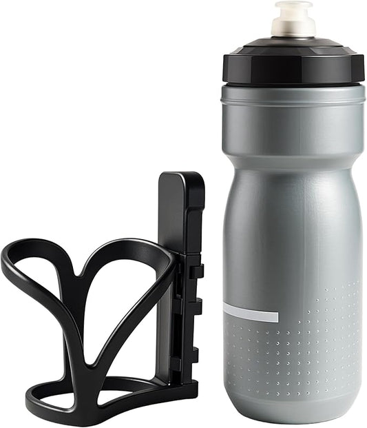 Insulated Bike Water Bottle with Bottle Holder, No Screws, Mountain Bicycle Accessories, for Sport Outdoor Cycling, MTB Road, Universal Cup Holder, Durable, Kids, Adults (Black)