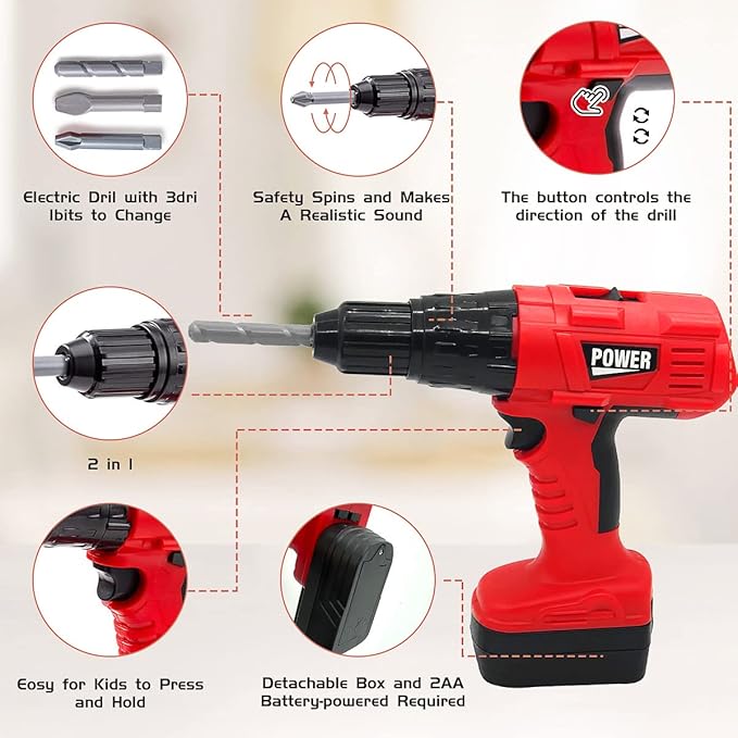 Kids Tool Set – 48 Piece Toddler Tool Set with Electronic Toy Drill& Tool Box,Pretend Play Toys for Kids,Construction Kits Toys for Kids Ages 3 4 5 Years Old, Toddler Boy