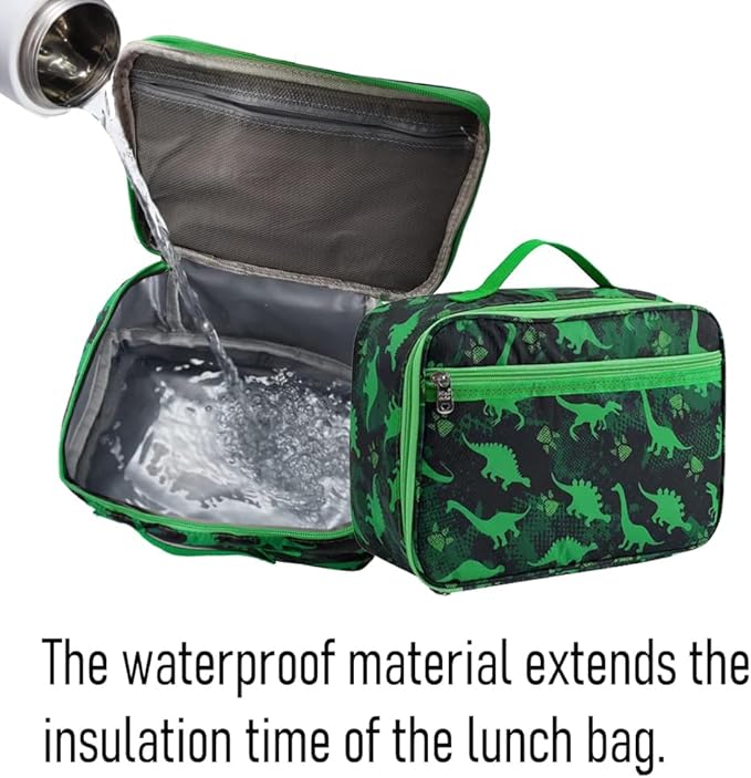 Bento Box for Kids Lunch Box Set with Reusable Kids Pouches Lunch bag Cute Toddler boys Lunch Cooler Organizer Lunch Tote (Green Dinosaur blunch bag+lunch box)