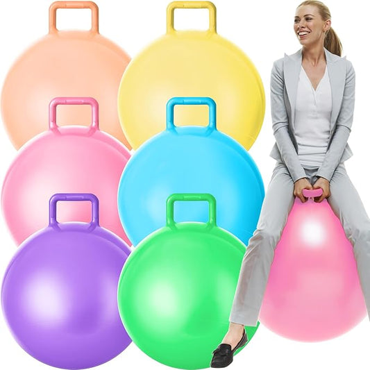 Lewtemi 6 Pcs Hopper Ball Carnival Outdoor Games 29 Inch Jumping Hopping Inflatable Ball Bouncing Ball with Handle and Air Pump for Adults Sport Exercise (Light Colors)