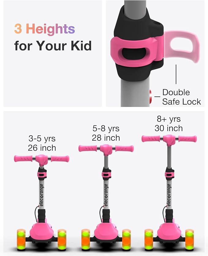 Elecorange Balance Electric Scooter for Kids Ages 2-9, 2025 Upgraded, Long Range, Friendly Thumb Throttle, Solid Wide Light Up Deck & Wheels, Adjustable Height, 5Mph Safe Limit, 60min Riding, Foldable