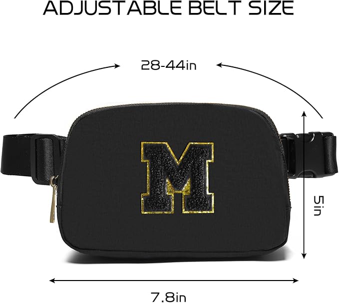 Gitus Belt Bag Fanny Pack Crossbody Bags with Initial Letter Patch Gifts for Wife Older Women Mother Coworker Bridesmaid Anniversary Travel Gifts Beach Gifts (Black-M)