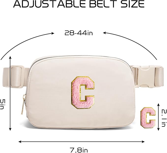 Gitus Belt Bag Fanny Pack Crossbody Bags with Initial Letter Patch Cute Stuff Birthday Gifts for Teenager Girls Trendy Preppy Stuff for Teen Girls(Beige-C)
