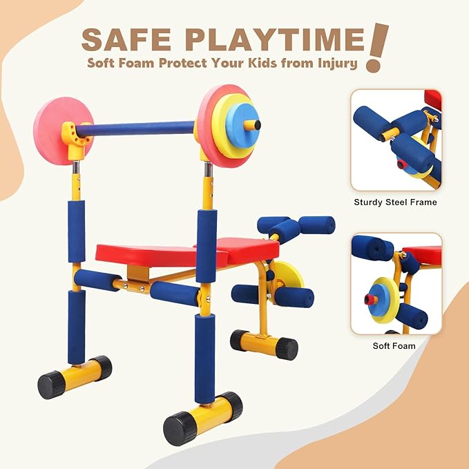 Kids Workout Equipment Kids Weight Bench Set Exercise Equipment Indoor Play Gym Toddler Workout Weight Set - Baby Weights Toys for Age 3 and Up by Home-Man