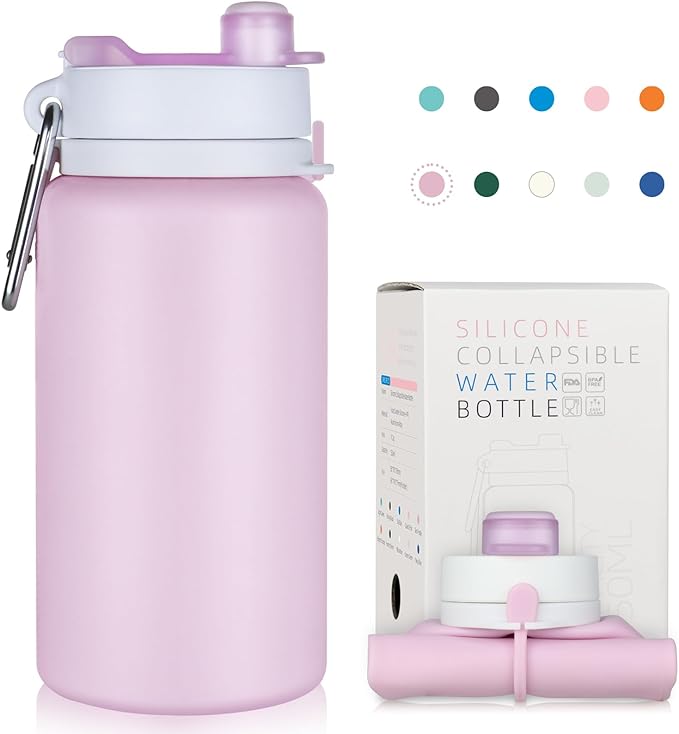PLTCAT Collapsible Foldable BPA Free Reusable Lightweight Leak-Proof Travel Silicone Water Bottle for Travel, Gym, Hiking, Office, Camping