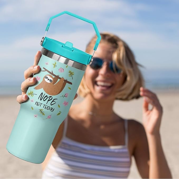 30 oz Sloth Flip Tumbler with lid and Straw,Sloth CoffeeTravel Mug Cup Water Botter,Sloth Gifts for Women,Sloth Stuff Decor Accessories