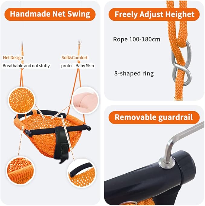 2 -in- 1 Toddler Swing. Swing Seat for Kids with Adjustable Ropes, for Kids Heavy Duty Rope Play Secure Children Swings Set, for Outdoor Indoor, Backyard. Upgrade Product (Orange)