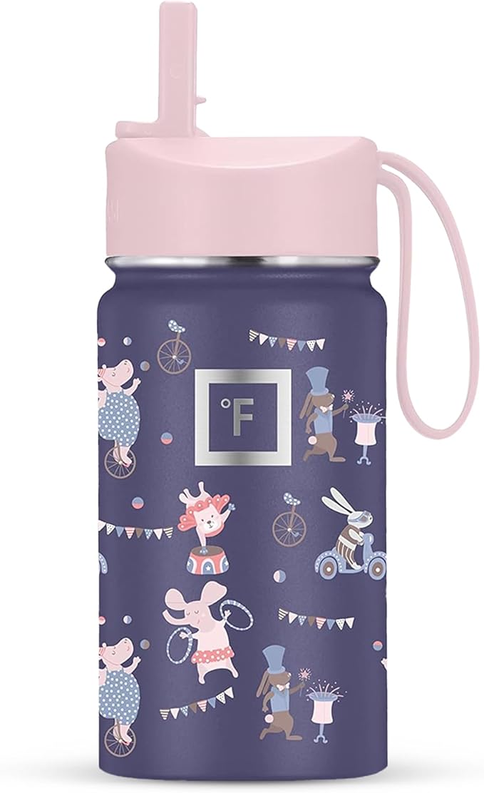 IRON °FLASK Kids Water Bottle - Straw Lid, 20 Name Stickers, Vacuum Insulated Stainless Steel, Double Walled Tumbler Travel Cup, Thermos Mug - Fiesta, 14 Oz