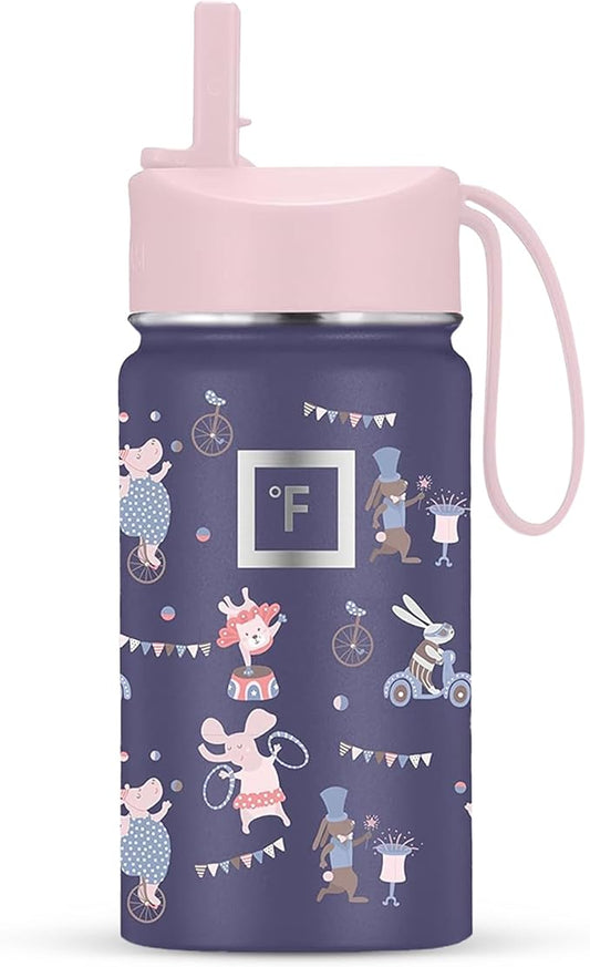 IRON °FLASK Kids Water Bottle - Straw Lid, 20 Name Stickers, Vacuum Insulated Stainless Steel, Double Walled Tumbler Travel Cup, Thermos Mug - Fiesta, 14 Oz