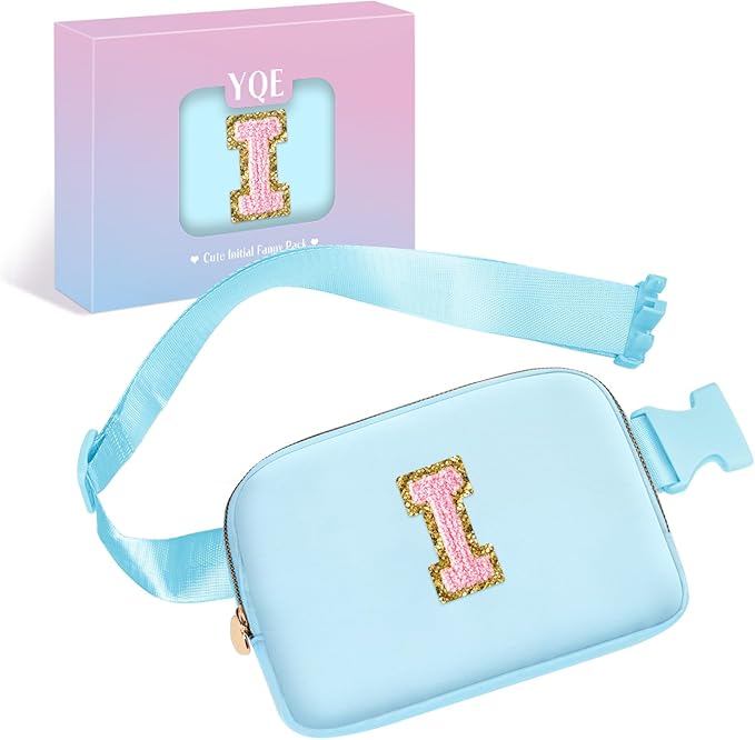 Belt Bag Crossbody Bags Initial Fanny Waist Pack Cross Body Purse for Tween Preteen Teenager Girls, 4 5 6 7 8 9 10 11 Year Old Daughter Niece Stepdaughter Birthday Gifts Trendy Stuff Gift (Blue,I)