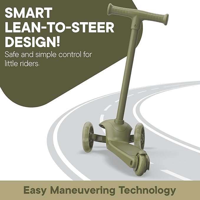 3 Wheel Scooter for Kids, Smooth Light Up LED Front Wheels, Wide Anti Slip Deck, Rear Foot Brake, Easy Lean to Steer Maneuvering, Indoor & Outdoor Ride On Toys for Ages 2 Up