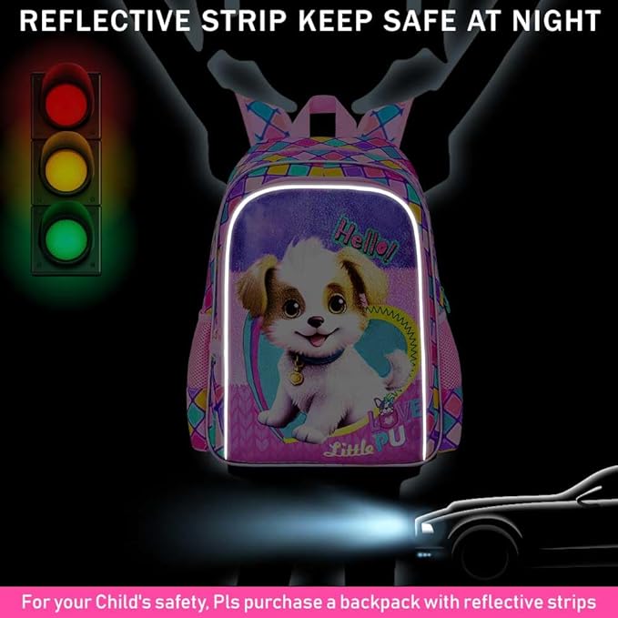 CCJPX 3PCS Kids Backpack for Girls, 16”Dog School Bookbag Set, Cute Water Resistant Elementary School Bag for Preschool Kindergarten Toddler