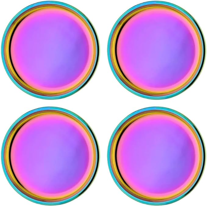 Ahimsa Stainless Steel Plates for Kids, 9" Colorful Stainless Steel Plates, Pediatrician Designed & Non Toxic, Unbreakable, Dishwasher Safe, Set of 4 Rainbow