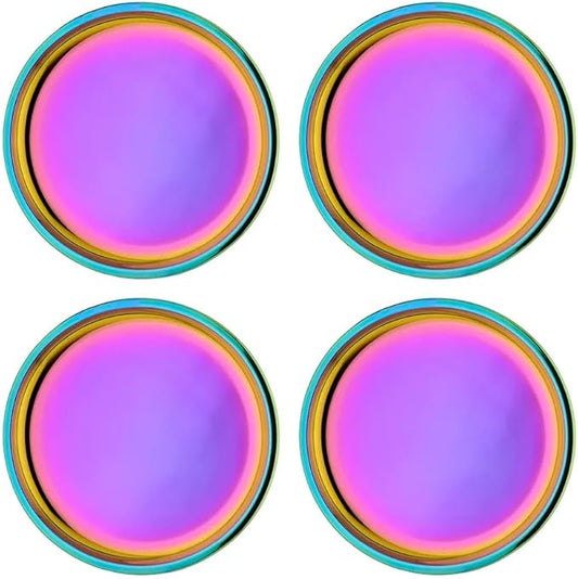 Ahimsa Stainless Steel Plates for Kids, 9" Colorful Stainless Steel Plates, Pediatrician Designed & Non Toxic, Unbreakable, Dishwasher Safe, Set of 4 Rainbow