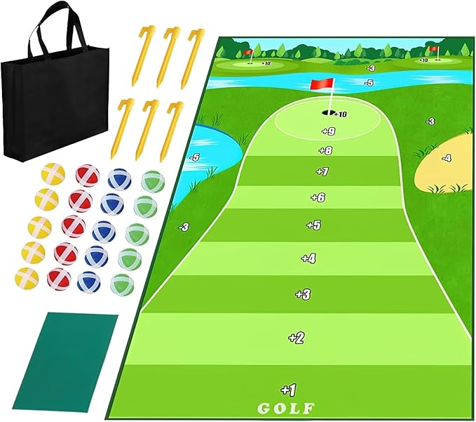 Dollox Golf Chipping Game Set with Hitting Mat – Indoor & Outdoor Practice Kit for Adults & Kids, Family Golf Game with 20 Sticky Balls (No Club)