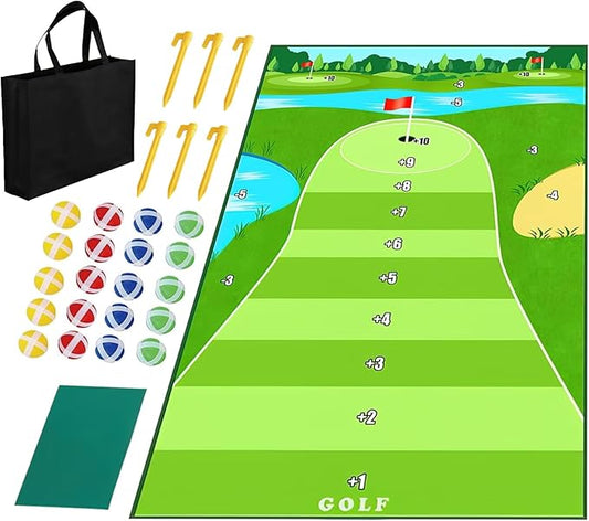 Dollox Golf Chipping Game Set with Hitting Mat – Indoor & Outdoor Practice Kit for Adults & Kids, Family Golf Game with 20 Sticky Balls (No Club)