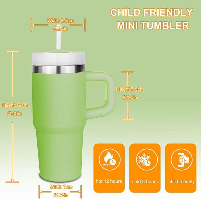 14 oz Tumbler with Handle and Straw, 14oz Toddler Tumbler with Lid and Straw for Kids Stainless Steel Tumblers, Outdoor Sports Travel School Gift, Keeps Drinks Cold up to 24 Hrs(GreenBarbie)