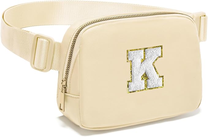 Gitus Birthday Gifts for 8 9 10 11 12 13 Year Old Girls Personalized Fanny Pack Crossbody Bags with Initial Letter Patch Belt Bag for Teen Girls Cute Trendy Stuff Travel Essentials (Beige-K)