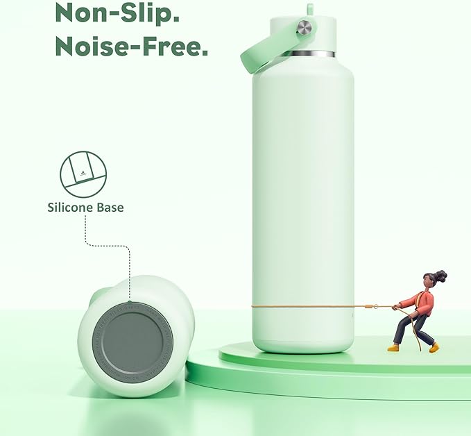 POWCAN 24 oz Double Walled Insulated Water Bottle with Straw: Leakproof, Cup Holder Friendly, BPA-free, Top Handle, Stainless Steel Water Bottle for Adult, Student, Nurse, Commuter, Bag (Mint Dew)