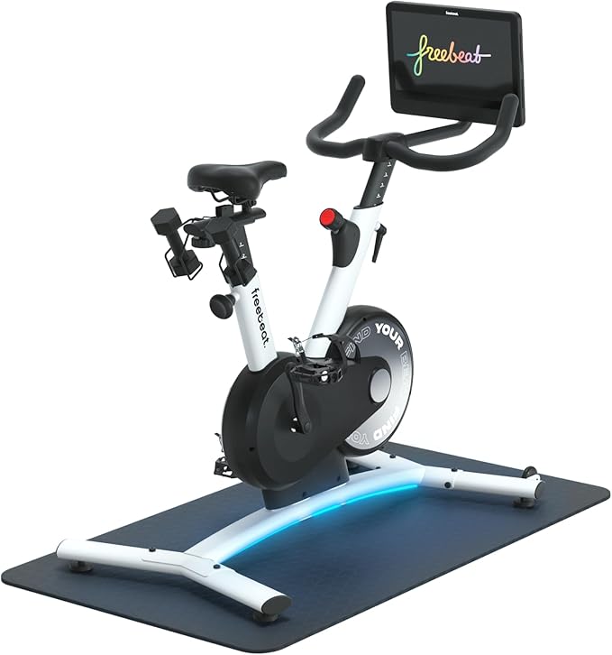 Freebeat Boom Exercise Bike, Smart Spin Bike for Home, 15.6'' HD Touchscreen, Auto Resistance, Compact Stationary Bike with Screen, Bluetooth, Scenic Rides, Training Algorithm, Gamified Classes with Expert Instructors