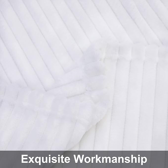 NTBAY Plush Flannel Oversized Baby Blanket, 50X60 Inches Soft and Warm Toddler Blanket with Striped Texture Nursery Bed Blanket for Stroller, Crib, Travel, Baby Gift, 50"x60", White