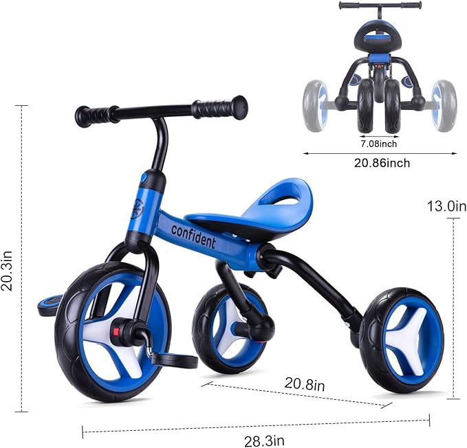 YGJT 4 in 1 Tricycle for Toddlers Age 2-5, Folding Toddler Bike Kids Trike Tricycles with Adjustable Seat and Removable Pedal, Baby Balance Bike Ride-on Toys Gift for Baby Boys Girls Birthday