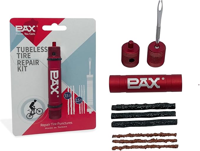PAX Red Mountain Bike Tubeless Tire Repair Kit, Plus 4mm Hex Key for Emergency Bicycle Repair Kit, Fix Road Bicycle Tire Punctures