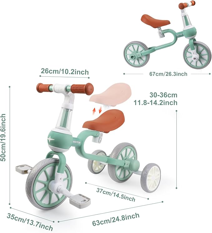 XIAPIA 3 in 1 Toddler Bike for 2-4 Year Old Girl Boy, Kids Tricycle with Adjustable Seat, Detachable Pedal and Training Wheels, Baby Balance Bike Trikes Riding Toys, Kids Chirstmas Birthday Gifts Pink
