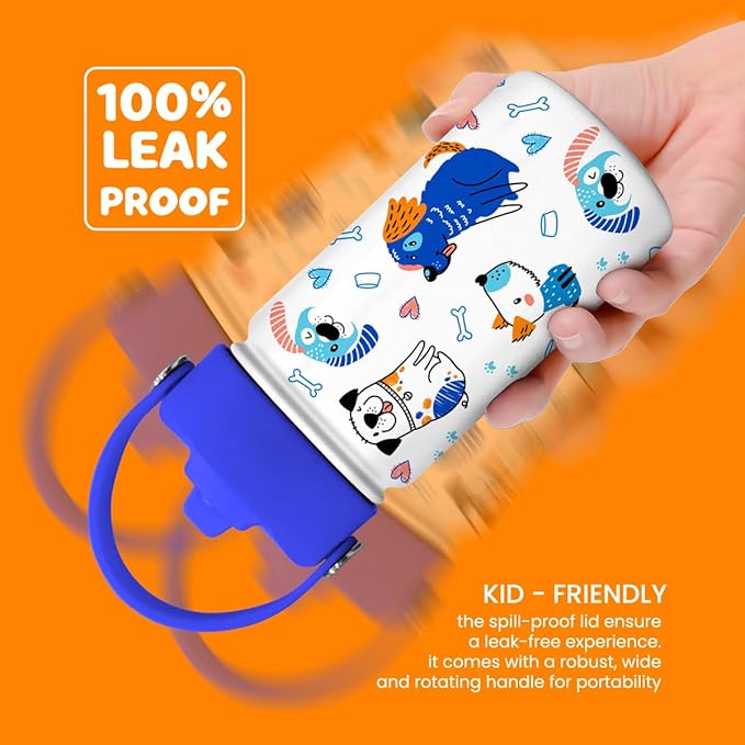 Dog Water Bottle - Kids Water Bottle with Straw Lid - 12 Oz Insulated Stainless Steel Water Bottles for Kid Boys - Travel Cup for School Sports