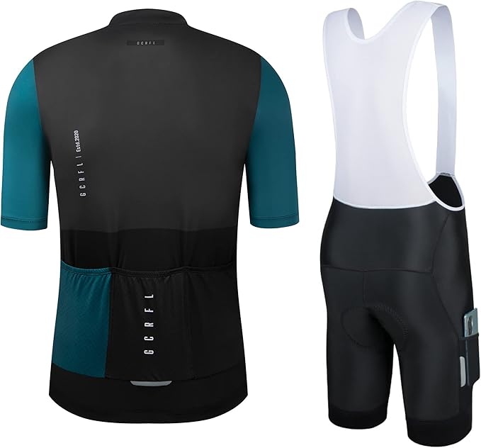 Men's Cycling Jersey Set Cycling Kit Bicycle Jersey Rear Zipper Pocket Bike Bib Shorts with Pockets Race Fit High Density Pad