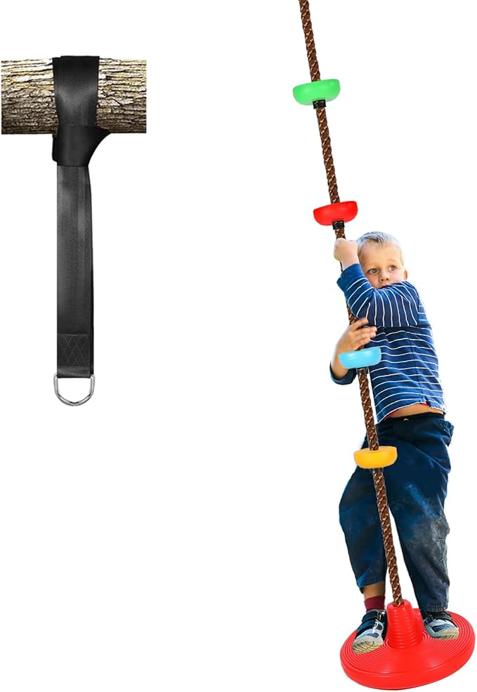 REDCAMP 2 Pack Climbing Rope Swings for Trees, Heavy Duty Plastic Disc Swing Seat for Kids with Hanging Strap and Snap Hooks, Red