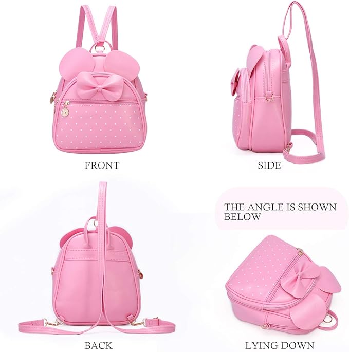 KL928 Girls Mini Backpack Bowknot Polka Dot Cute Small Daypacks Convertible Shoulder Bag Purse for Women