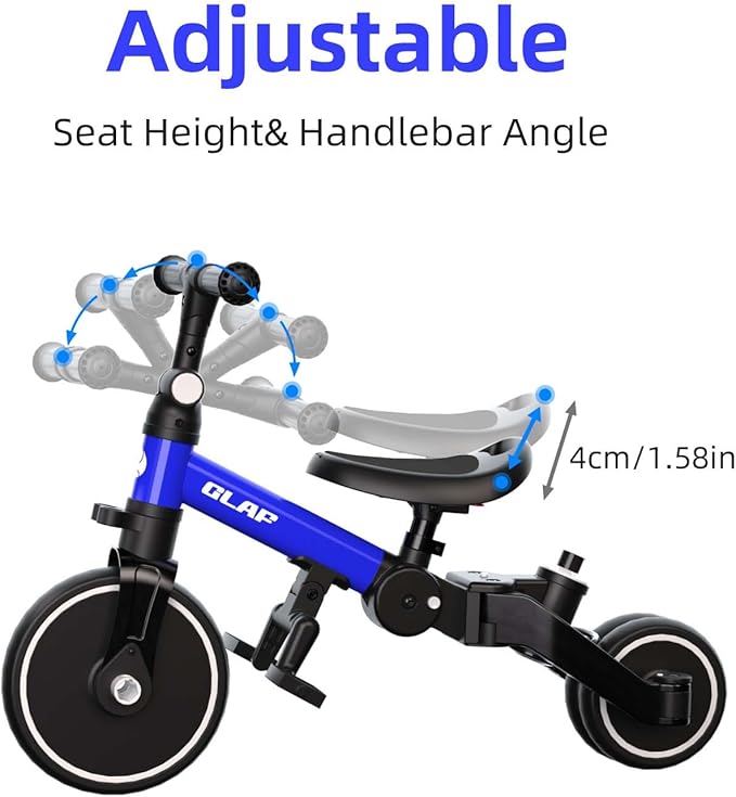 Glaf Tricycle for Toddlers 1-3 Toddler Bike Tricycles with Push Handle 2-4 Years Baby Bike Boys and Girls Balance Bike Birthday Toys with Removable Pedals Adjustable Seat Height and Backrest (Blue)
