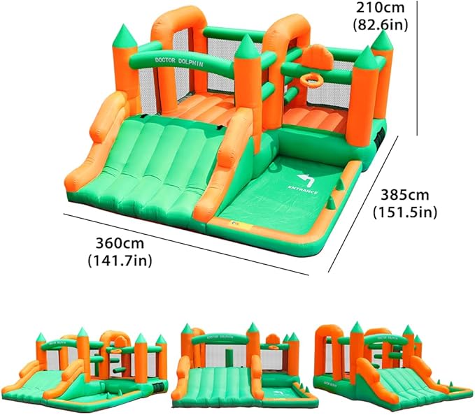 Doctor Dolphin Toddler Bounce House Ball Pit Inflatable Slide Bouncer Jump Bouncy House with Blower for Kids 3-8