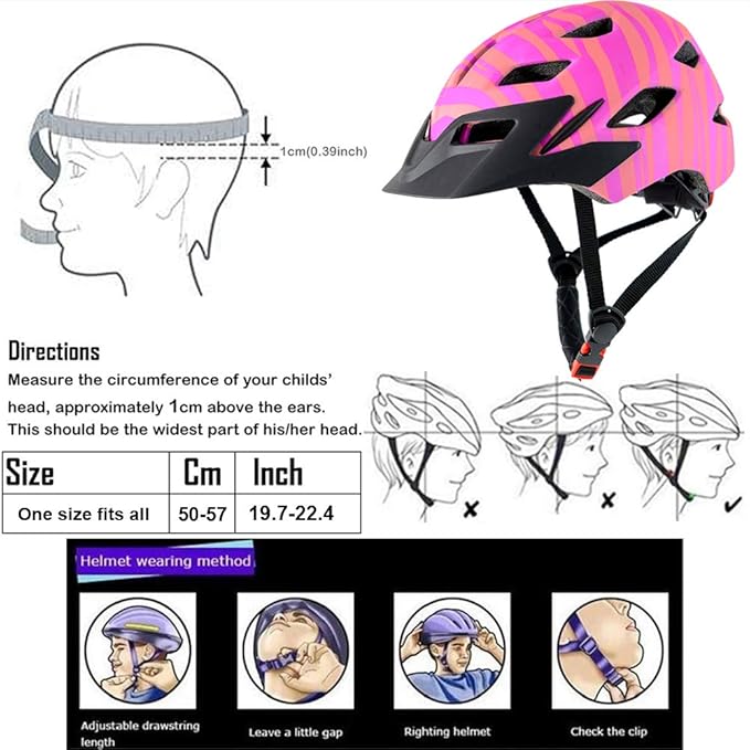 Kids Bike Helmet,Bavilk Kids Boys Girls Bike Helmets with LED Light Detachable Visor Children Youth Teen Multi-Sport for Skating Cycling Scooter Skateboard Adjustable & Lightweight 19.7"-22.4"