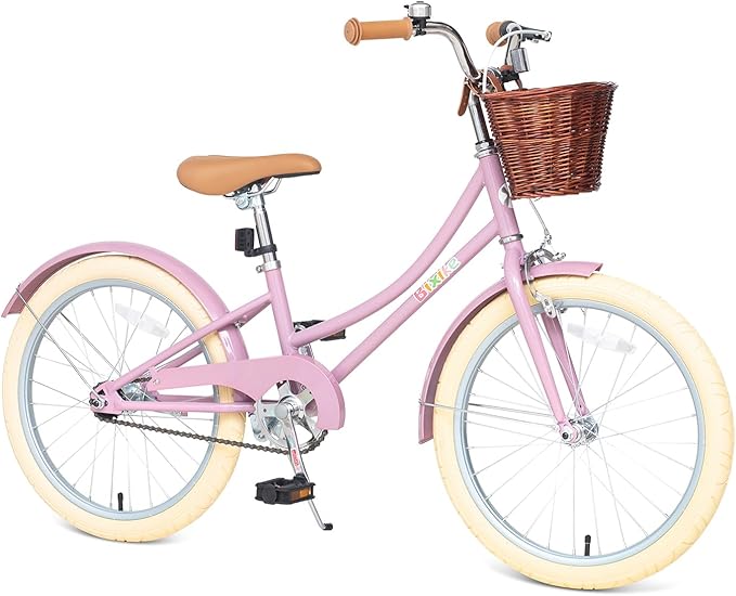Retro Design Girls Bike with Basket and Coaster Brake for 3-13 Years Old Kids, 14 16 18 Inch Cruiser Bicycle for Toddlers with Training Wheels, 20 24 26 Inch with Kickstand, Multiple Colors