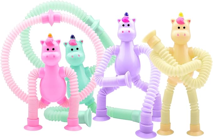 4Pcs Telescopic Suction Cup Unicorn Toys,Sensory Toys for Kids 3-5 5-7,Toddler Toy,Fidget Toy,Toddler Travel Essential for Airplane,Pop Tubes, Christmas Stocking for Kids Boys Girls H