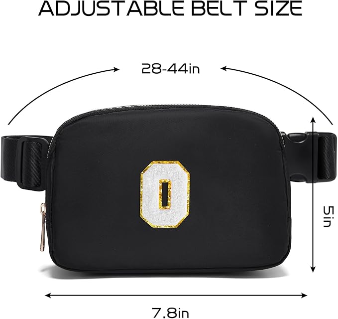 Gitus Birthday Gifts for 8 9 10 11 12 13 Year Old Girls Personalized Fanny Pack Crossbody Bags with Initial Letter Patch Belt Bag for Teen Girls Cute Trendy Stuff Travel Essentials (Black-O)