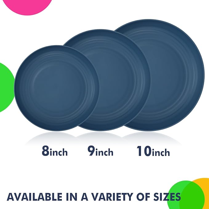 Homienly 10 inch Wheat Straw Dinner Plates Set of 8 - Alternative to Plastic, Microwave & Dishwasher Safe, Unbreakable Kids Plates with 4 Colors (Classic Bright)
