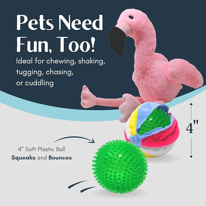 Flourish Pets 3 in 1 Multi-Layer Chew Toy for Active Dogs | Non-Toxic BPA Free Double Stitched Soft Fabric Exterior Dog Toys | Long-Lasting Dog Plush Toys – Large Flamingo 17.5"