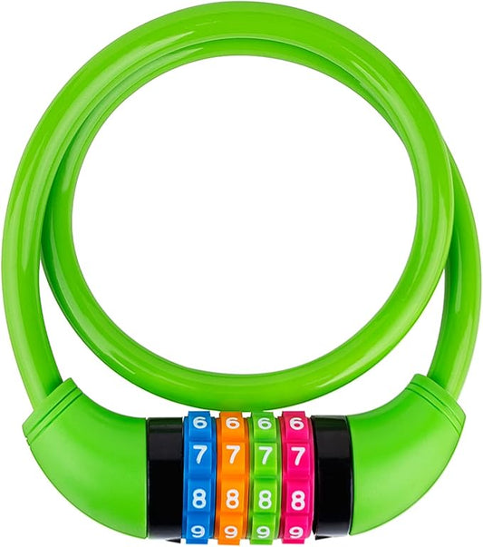 Bike Lock Cable, Bicycle Cable Lock with 4 Digit Combination & Alloy Lock Head, Resettable Kids Bike Cable Lock, 2 Ft x ∅0.45 IN, Lock for Bike, Scooter, Skateboard, Motorcycle, E Bike (Green)