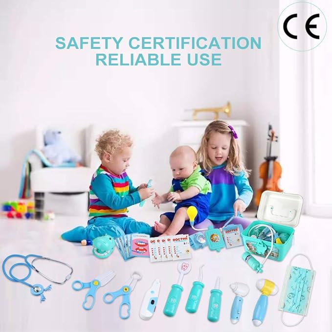 Anpro 46Pcs Medical Toy Kids Doctor Pretend Play Kit, Pretend Play Set with Stethoscope for Kids Doctor Role Costume Dress-Up, Birthday Gifts
